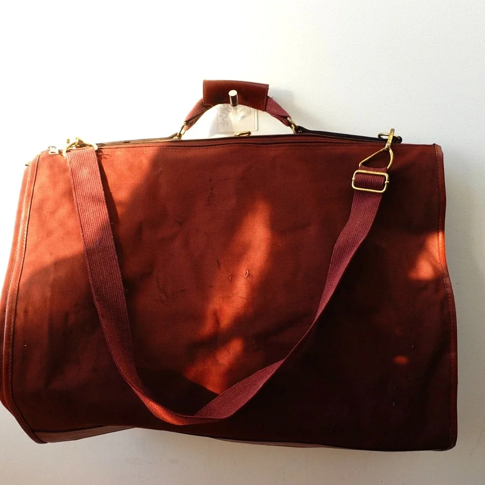 80s VINTAGE Polo Ralph Lauren Garment Bag Canvas Pony Logo Travel Opti Burgundy